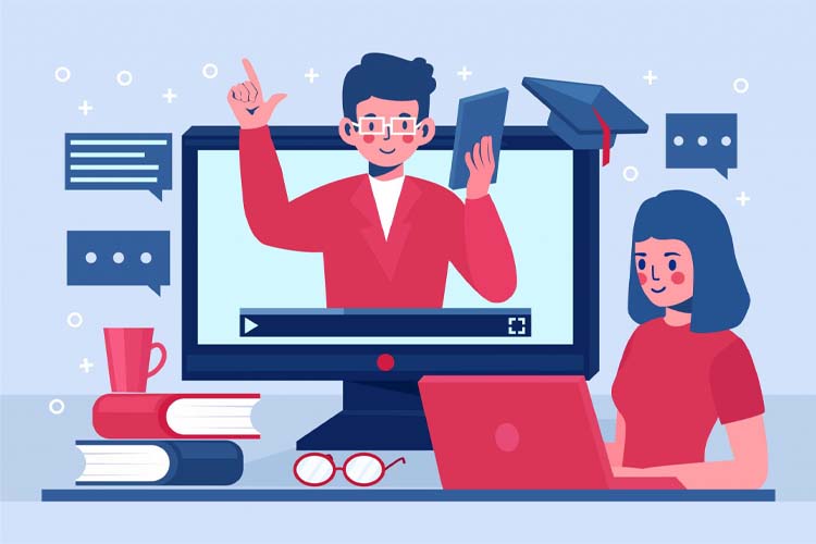 student studying online